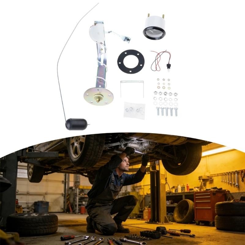 12V Fuel Level Gauge with Float Sensor Kit, 52mm 2 Inch Black Face Instrument for Tank Monitoring, Panel Service, and Replacement Projects
