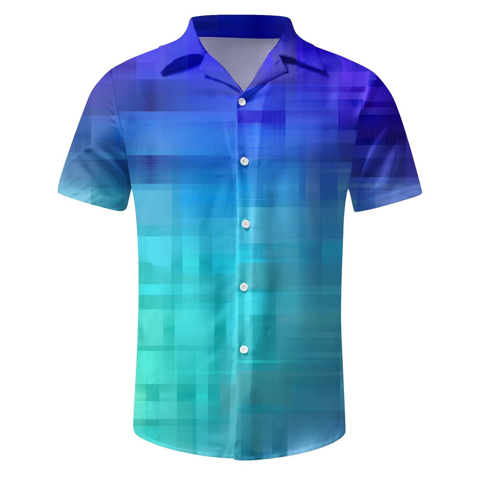 

Мужская гавайская рубашка, забавная красочная рубашка с коротким рукавом на пуговицах, тропическая праздничная пляжная рубашка XXXL циан