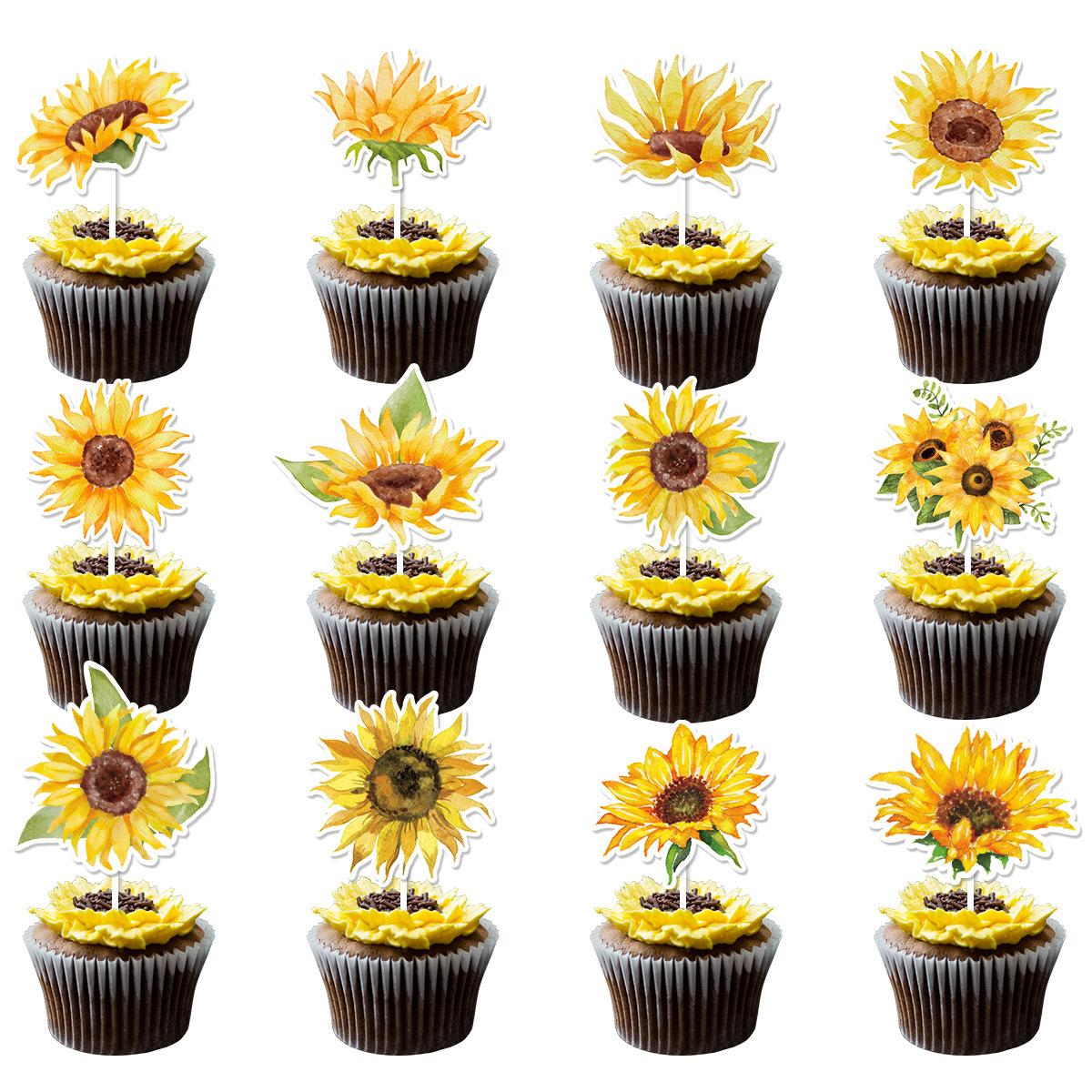 

12/24pcs Sunflower theme Dessert Cupcake Topper Summer Floral Cake Topper Wedding Girl Birthday Party Baby Shower Cake Decor 12pcs