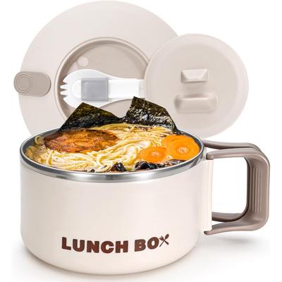 Miska na ramen s víkem a rukojetí, s vnitřní nerezovou nádobou, vhodná do mikrovlnné trouby, obědový box pro instantní nudle, varné zařízení