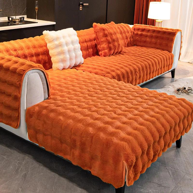 Winter Couch Seat Covers for Sofas Funda Sofa  Lugares Fundas Sofas Plazas Plush L Shape Sofa Cover Home Chair Mat Blue Towel