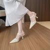 High heels women's stiletto high-end French pointed mesh sandals T-band middle heel fairy style single shoes celebrity style
