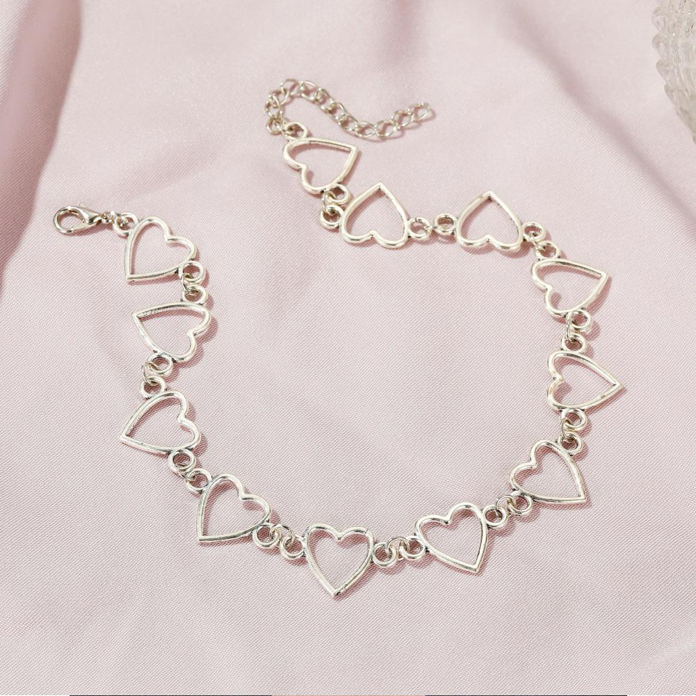 Women's Necklace Alloy Hollow Heart-shape Pendant Silver Necklace