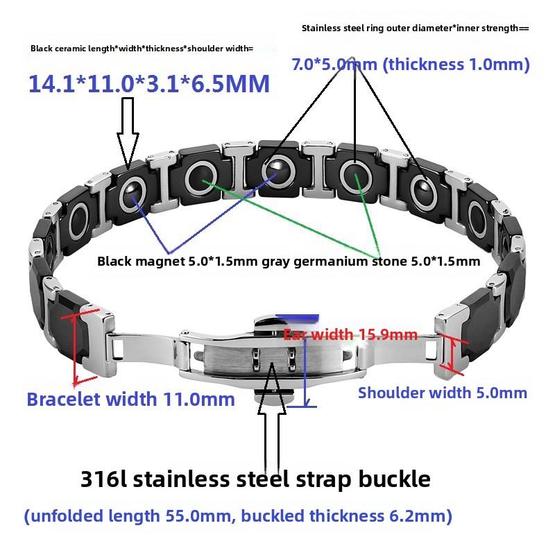 Octagonal Black Ceramic Steel Color Stainless Steel Men's Bracelet Magnetic Titanium Steel Jewelry Stainless Steel Jewelry