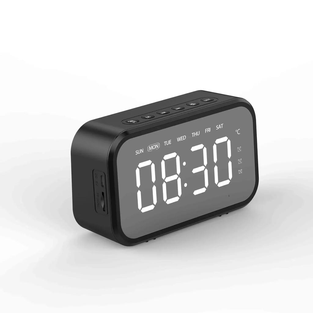 Smart Multi Mirror Digital Alarm Clock FM Radio Bluetooth Speaker TF Card Playback LED Display Table Clock for Home Office