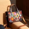 Fashion Cowhide Handbag Color Rhombus Leather Shoulder Bag Casual Versatile