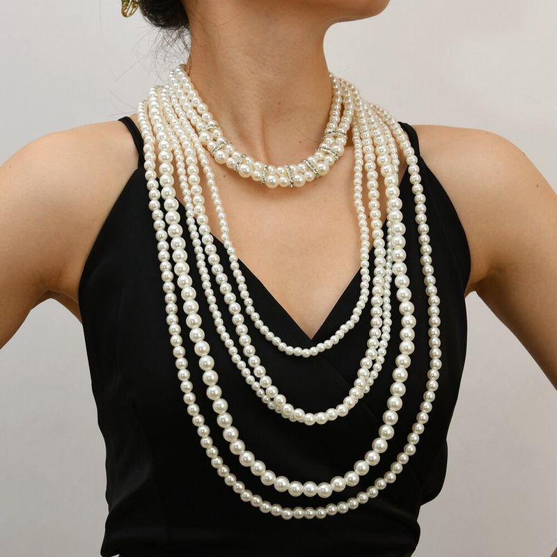 Fashion Style Fashion Exaggerated Handmade Imitation Pearl Rhinestone Flower Multi-Layer Necklace Bride Photo Studio Wedding Photography Accessories