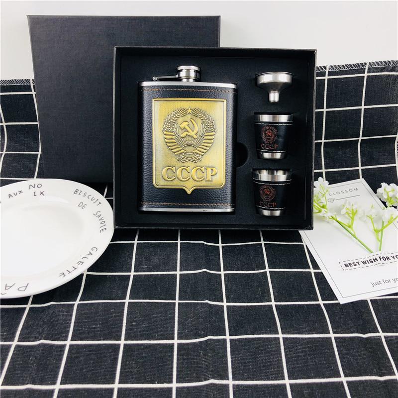 1 set da 8 once di whisky Flagon 18/8 in acciaio inossidabile, fiaschetta per alcol e vodka con scatola regalo e involucro in pelle PU