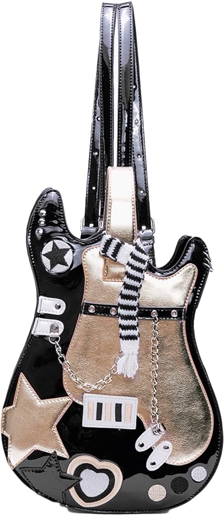 

HIATUS Shoulder Harajuku Moe Black Gold Guitar-Shaped 2-Way Bag, Backpack, Lolita, Punk, Fashion, Cosplay, Anime, Merchandise, [Used] чорний