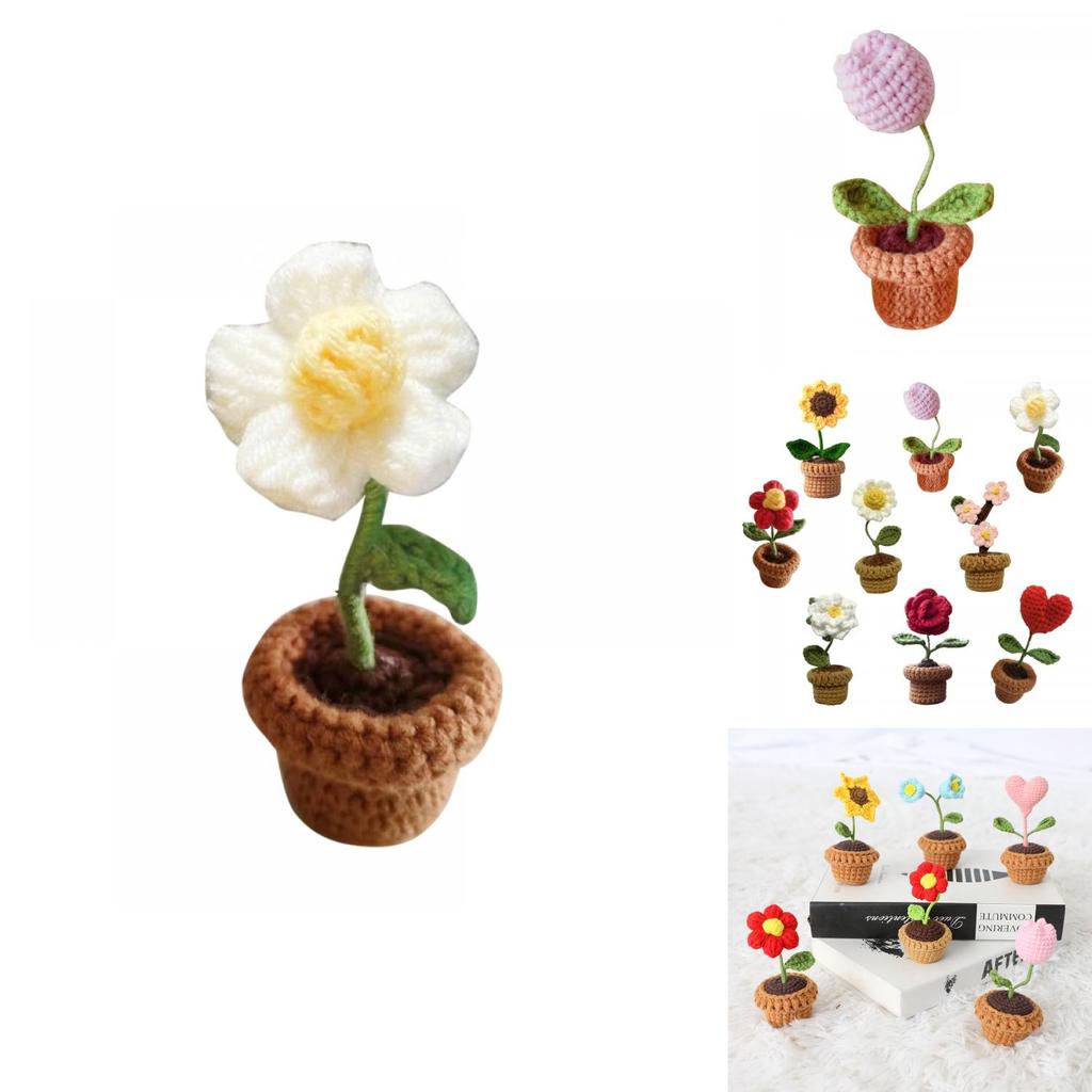 Handmade Potted Plant Artificial Knitting Flower Decoration Diy