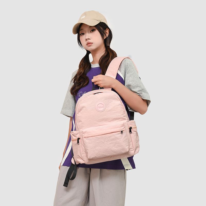 Outdoor Nylon Backpack Women Solid Color Backpack Student Schoolbag