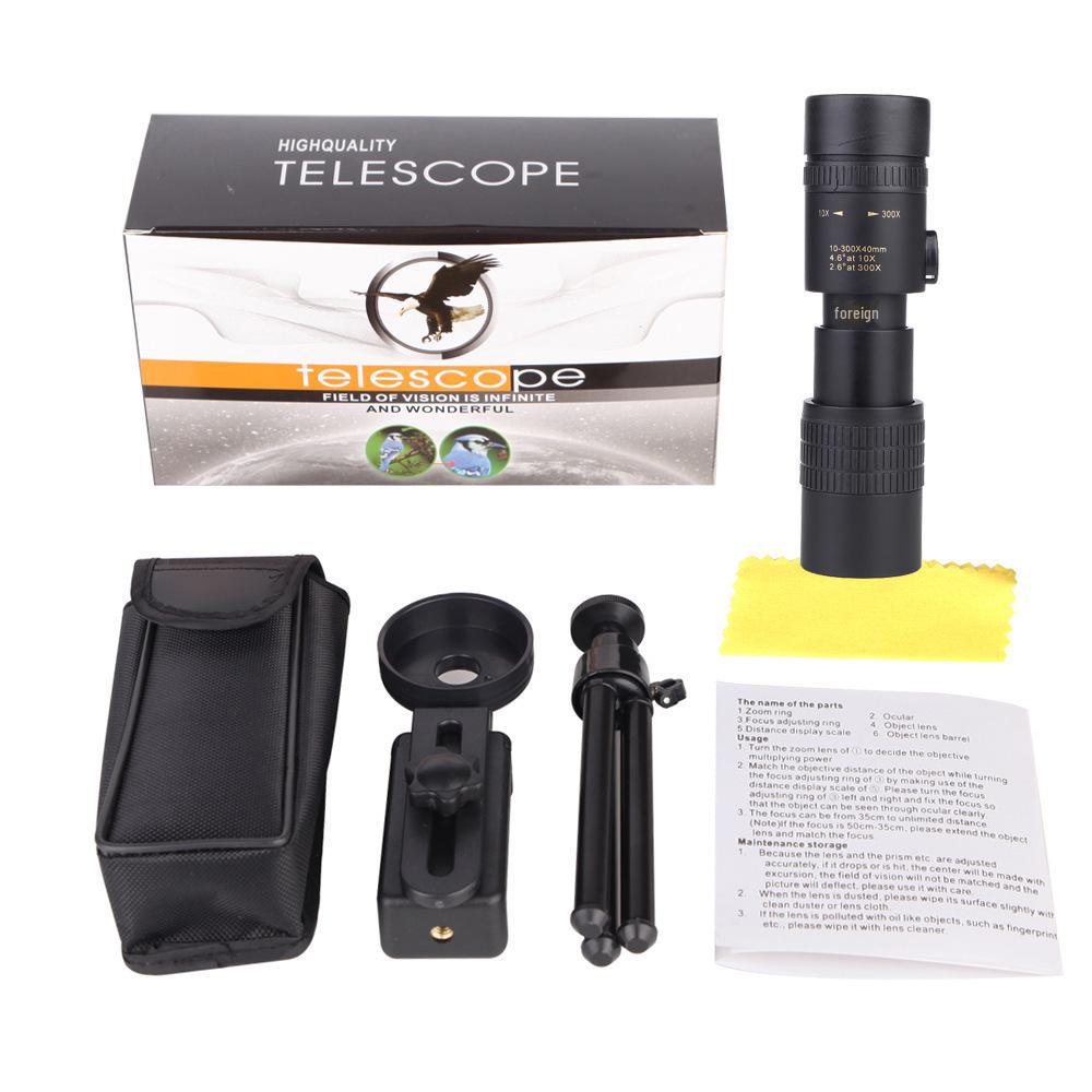 10-300x40 HD BAK4 Continuous Zoom Monocular Telescope with Mobile Phone Camera