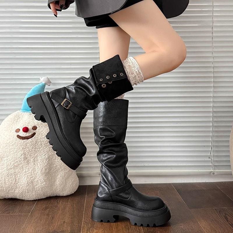 Women's thick bottom heightening thin fall and winter lightweight commuting hiking non-slip shock-absorbing fashion versatile casual high boots