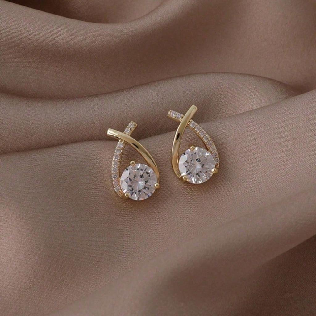 1 Pair of Elegant and Sparkling Zircon Decorated Cross Line Earrings - Retro Design - Perfect for Daily Wear and Special Occasions, Holiday Gifts