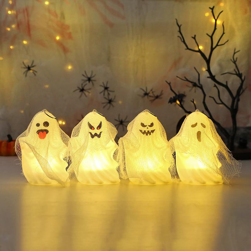 Halloween Ghost Decor: White LED Night Light with Spider Web (Hanging)