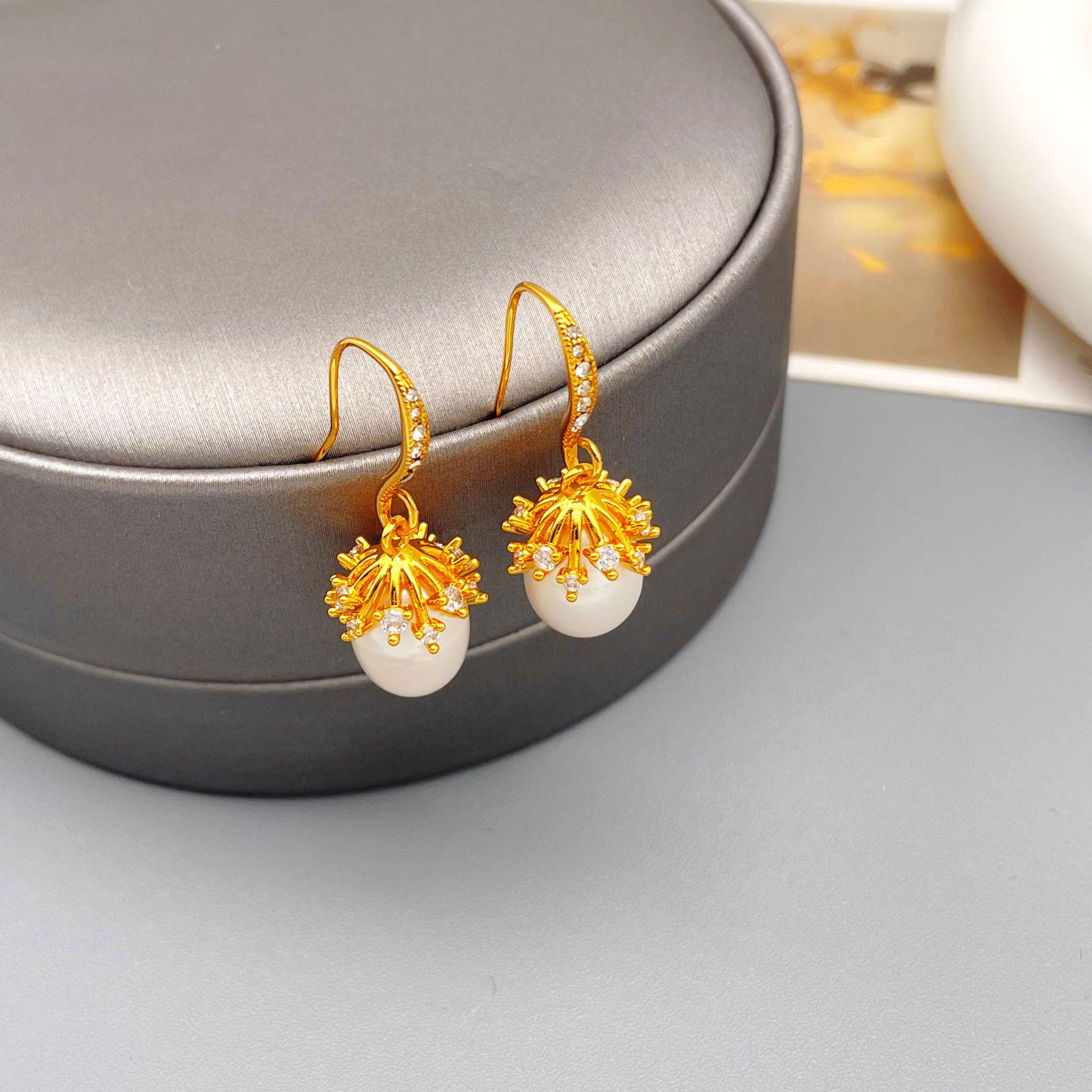 

Retro Elegant Cutout Lace Flower Baroque Pearl Earrings