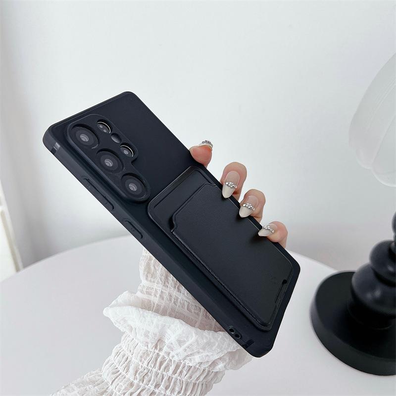 Luxury Solid Color Card Bag Wallet Holder Phone Case for Samsung Galaxy S25 S24 23 22 Ultra Plus FE A56 A72 Shockproof Cover