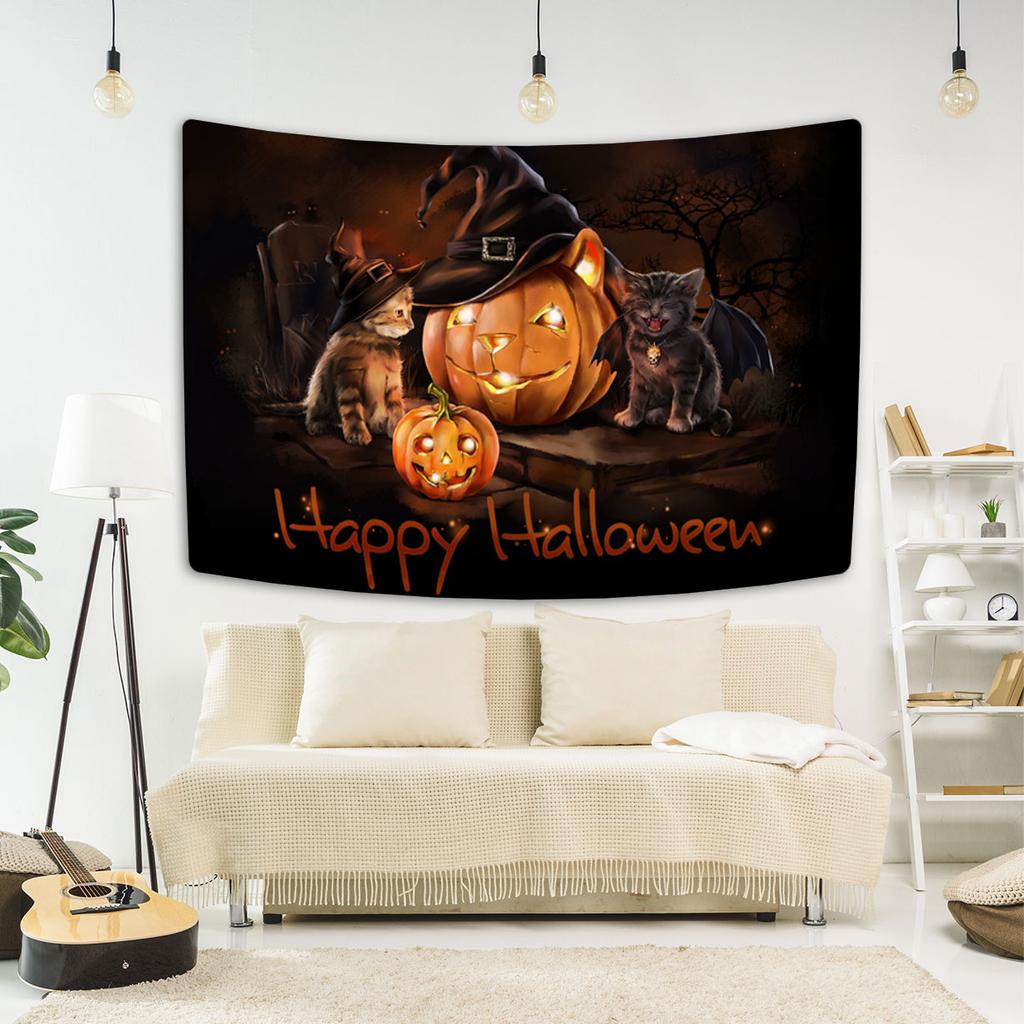Happy Halloween Tapestry Bat Pumpkin Printed Tapestry Wall Hanging Party Background Cloth Home Living Room Bedroom Dorm Decor