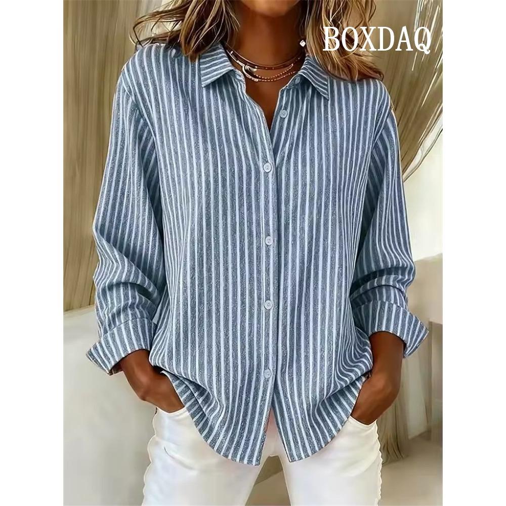 Camisas Rayadas Casuales Sueltas Para Mujer Otoño Vintage Camisas de Botones Para Mujer Blusas de Manga Larga Moda Elegante Tops Femeninos