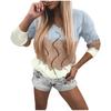 Women Fashion Loose Contrast Color V-neck Hollow Loose Knit Long-sleeved Sweater
