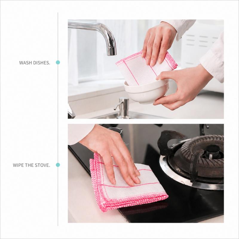 Kitchen Towels Cotton Dishcloth Super Absorbent Non-stick Oil Reusable Cleaning Cloth Daily Dish Towels Household Scouring Rags