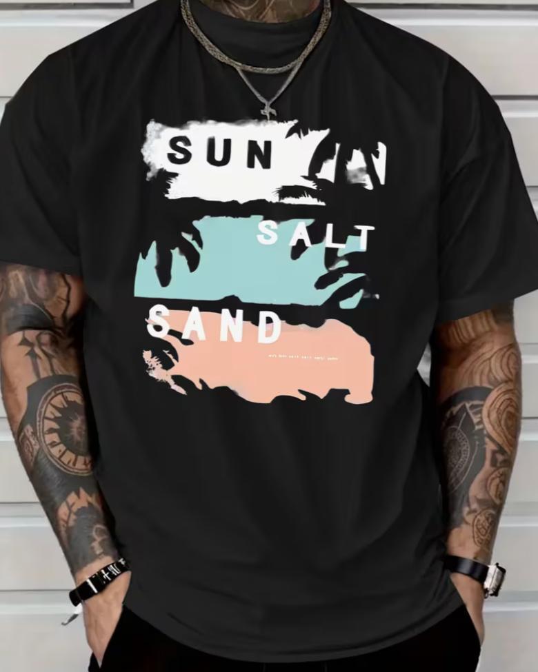 2025 Unisexs New Casual Pure Tshirt Featuring Sun Salt Sand Graphic Design Made From Suitable For Unisexs Summer Outdoor Apparel