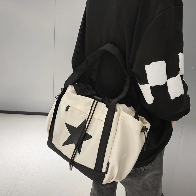 Personality Women Crossbody Bag Large Capacity Couple Shoulder Bag New Casual Nylon Tote Bag Luxury Drawstring Handbag