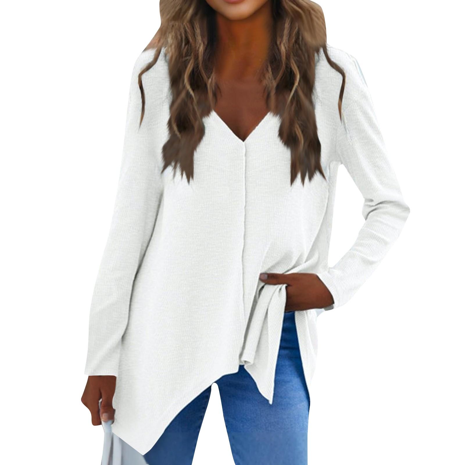 

Женская мода повседневный шерстяной трикотажный топ с V-образным вырезом XL белый