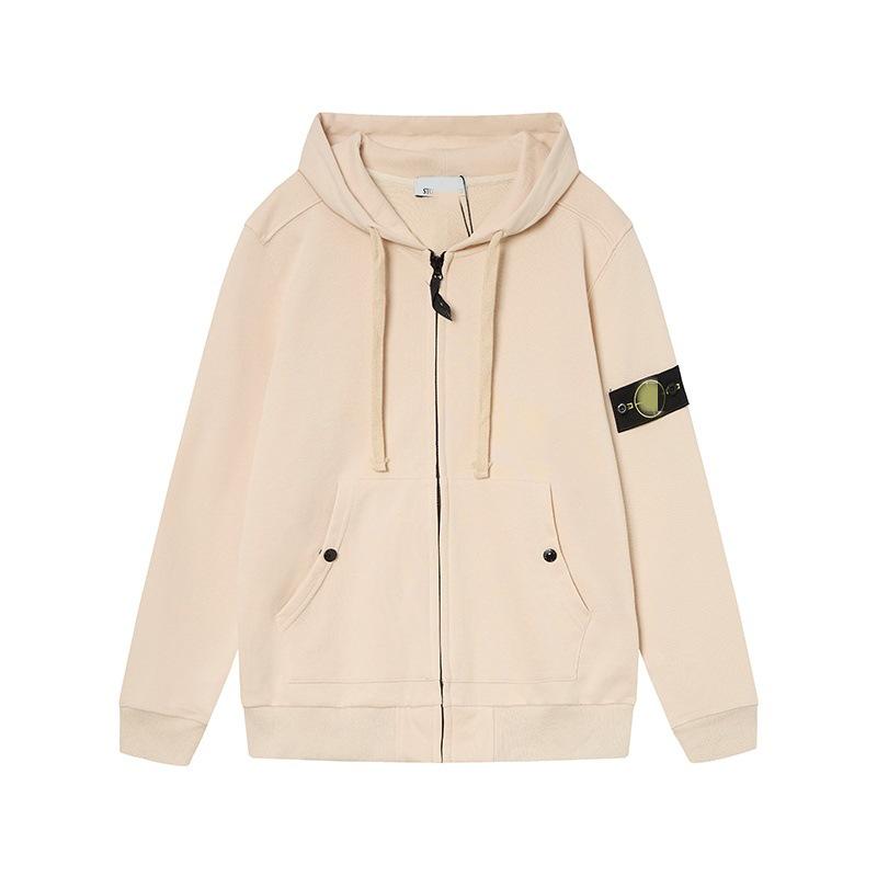 STONE Classic Solid Color Hooded Long-Sleeve Unisex Jacket with Badge – Trendy Island Style for Couples
