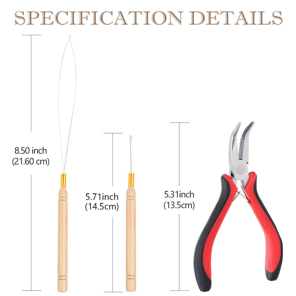 Haarverlängerungs-Werkzeugset Zange & Ziehnadel & Ringnadel & 200 Stück Nano-Silikonringe Ein Set für Frisuren
