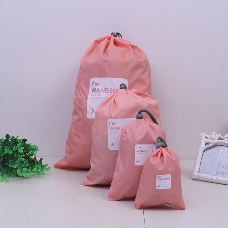 

Korean Style Waterproof Travel Organizer: 4-Piece Drawstring Storage Bag Set розовый