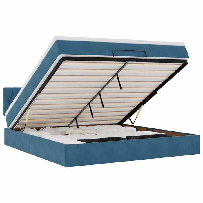 VidaXL Ottoman Bed Frame with Mattress Dark Blue 160x200 Cm Velvet, Bed Frame, Upholstered Bed Frame, Bed Frame 3311859