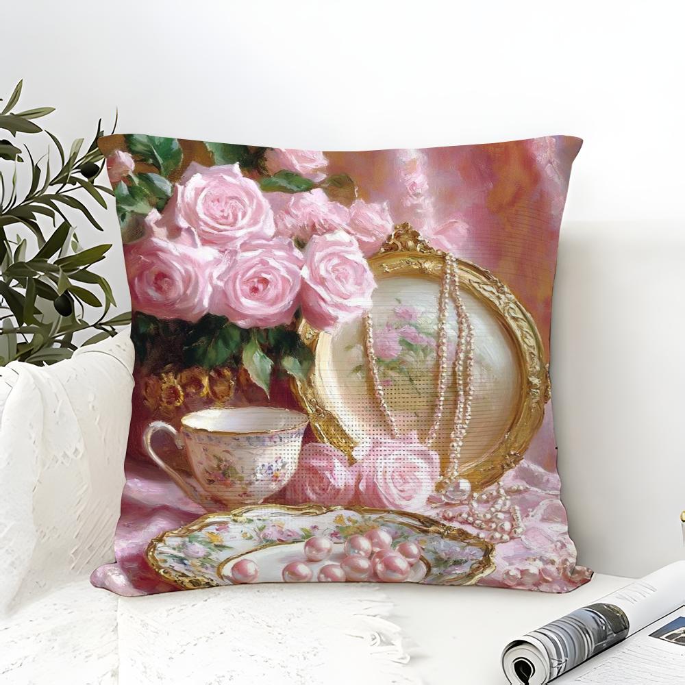 Classic Reto Oil Painting Girl  Pillow Case Linen Pillow Case Sofa Home Decor Cushion Cover Cushion Cove
