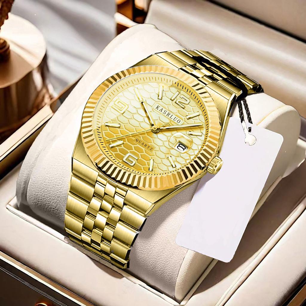 Men'S Watch Stainless Steel Waterproof Non-Mechanical Luminous Calendar Fashion Steel Belt Quartz Watch
