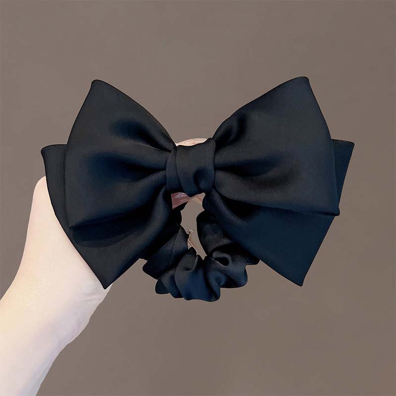 New Korean Black Bow Hair Tie Scrunchies Women Elegant Silk Elastics Hair Band Ponytail Hold Headdress Hair Accessories