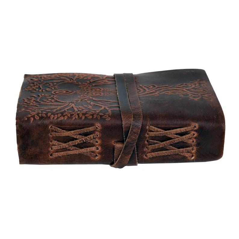 Handmade Embossed Leather Journal 5×7 Inch – Vintage Tree Design Notebook with Deckle Edge Paper, 200 Pages