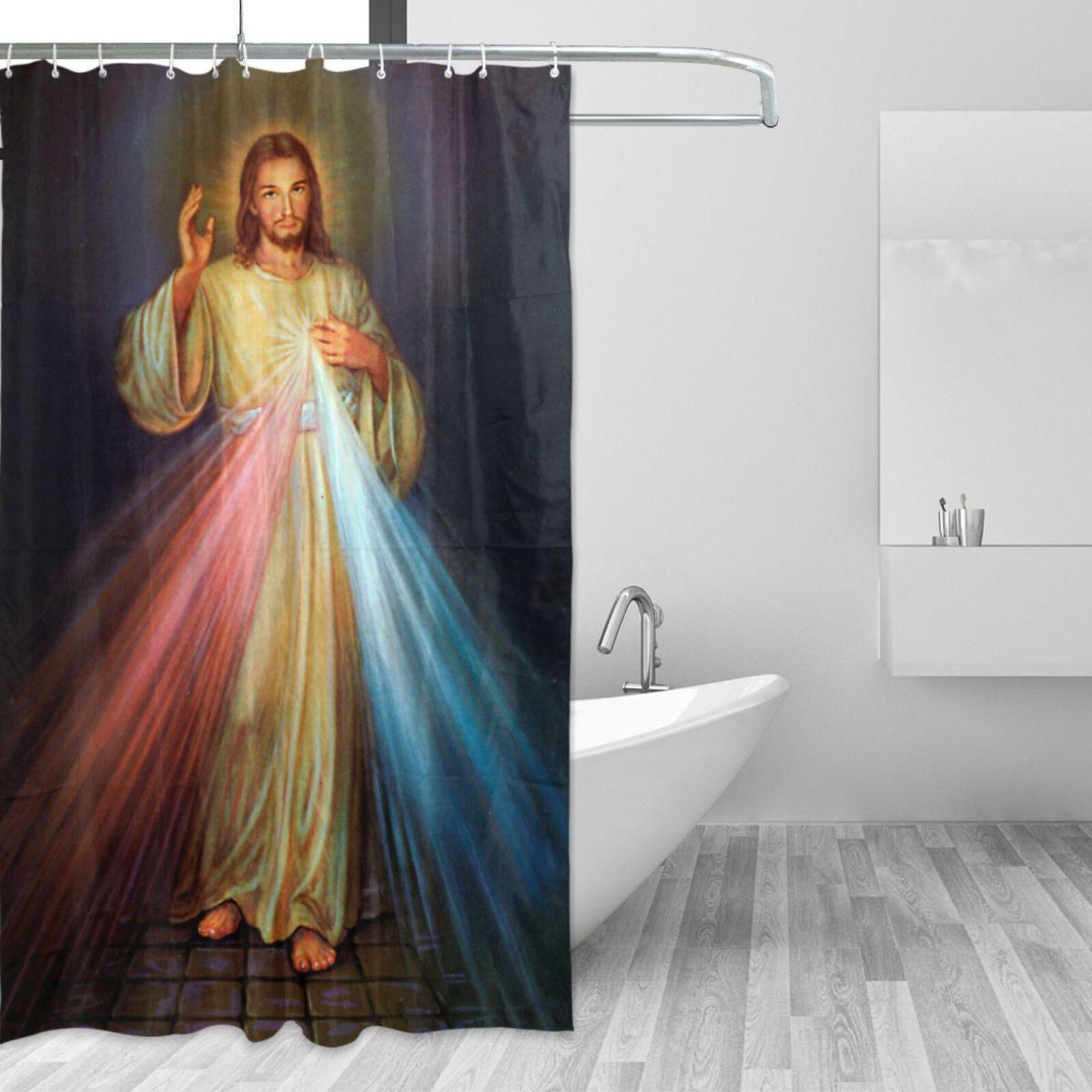 

God Jesus Christ Shower Curtain Screen Bathroom Decor Curtain Polyester Fabric Washable Waterproof Bath Curtain With 12 Hooks W60H190(CM)-1 Pcs