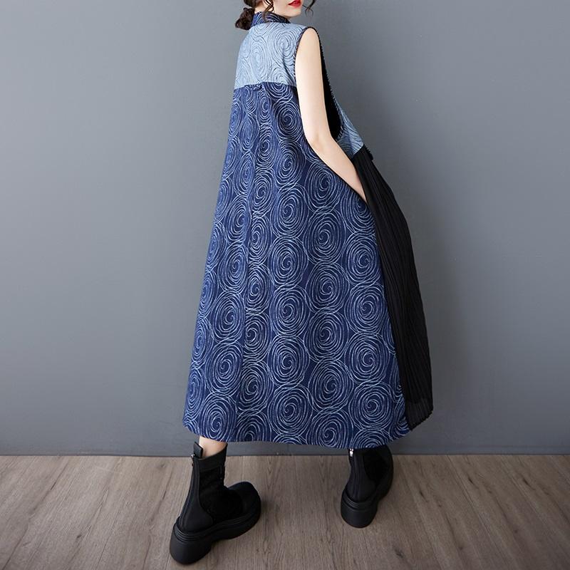 Rochii de vară lungi și lejere din denim, fără mâneci, stil vintage, model patchwork, pentru femei