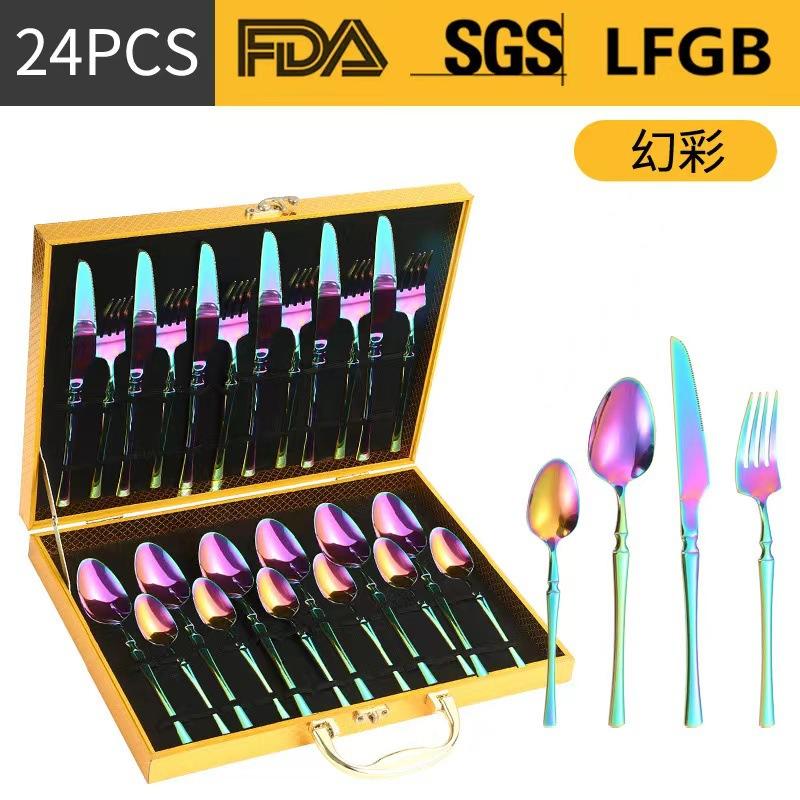 Stainless Steel Tableware 24-piece Set Small Waist Family Western Food Steak Knife, Fork and Spoon Set