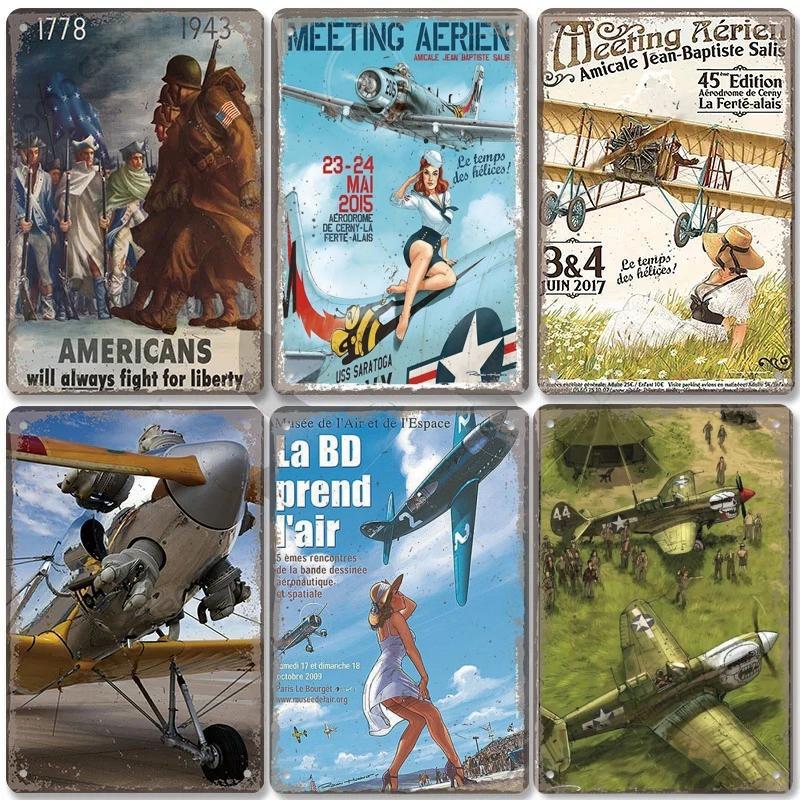 Vintage Airplane Posters Metal Tin Signs Decor Model Plane Meeting Aerien Metal Plate Wall Decor Bar Club