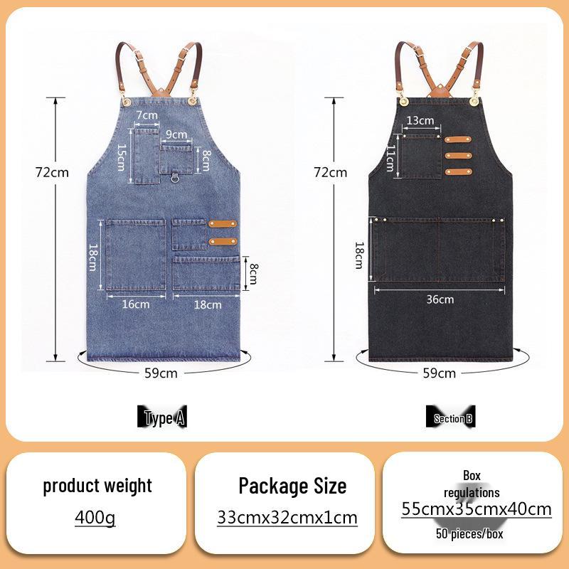 Washable Denim Apron: Durable Workwear for Coffee, Milk Tea, or Florist Shops with Custom Logo Option