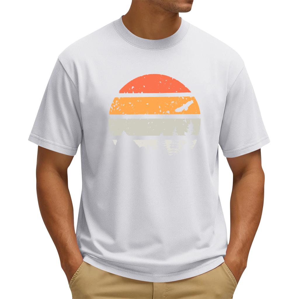 Men's Printed Round Neck T-Shirt Casual Sports Short-Sleeve Top