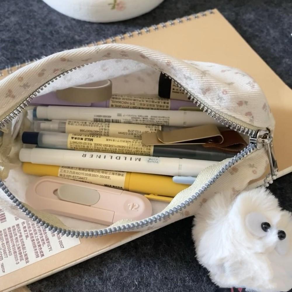 Cute Multifunctional Floral Pen Bag Student Cartoon Pencil Case Large Capacity Stationery Organizer School Office Supplies