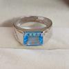 Blue Topaz Emerald Cut Gemstone With 925 Sterling Silver Ring For Men's #B740 JL375692829771