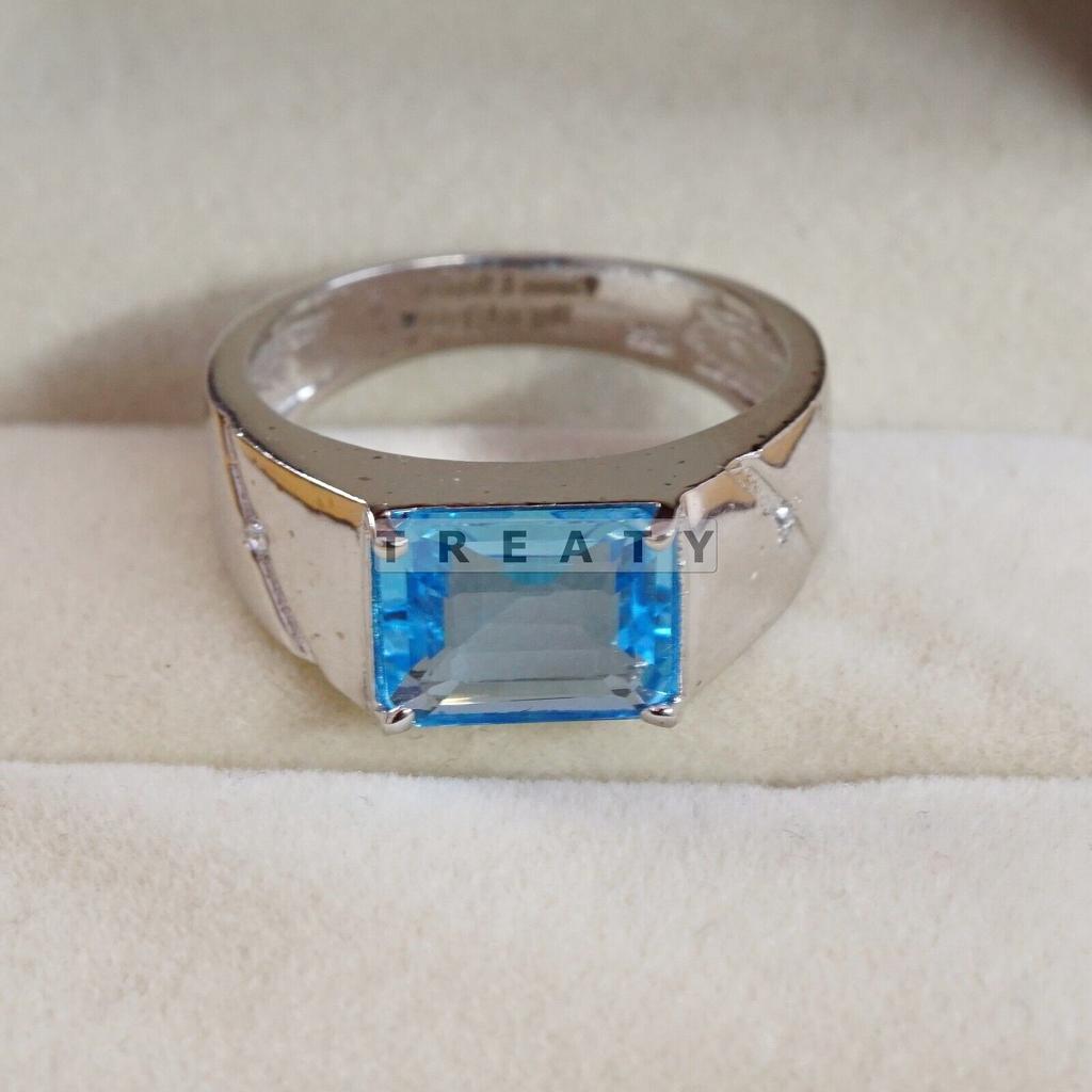 Blue Topaz Emerald Cut Gemstone With 925 Sterling Silver Ring For Men's #B740 JL375692829771