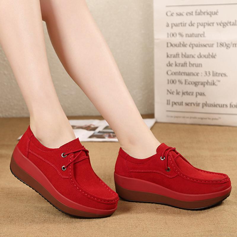 Lace-up Women Platform Shoes Fashion Wedge Heels Leather Casual Walking Shoes Elegant Working Shoes Loafers for Mother