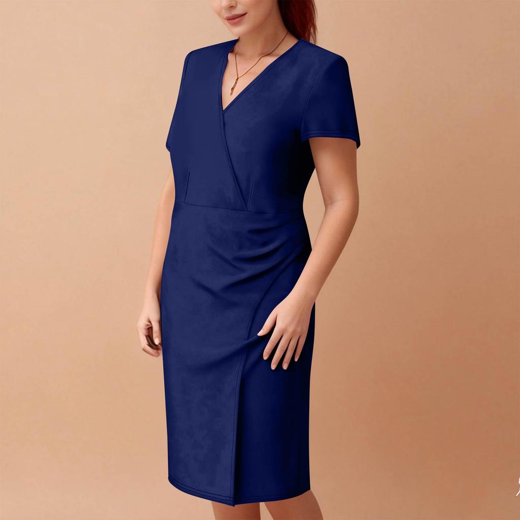 Women's Plus Size Casual Loose-Fit V-Neck Short-Sleeve Dress
