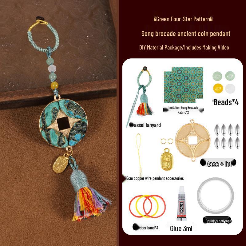 Ručně vyráběný DIY Imitace Songského brokátu Oboustranný přívěsek se starou mincí - Čínský styl Závěsná ozdoba do auta Dárek