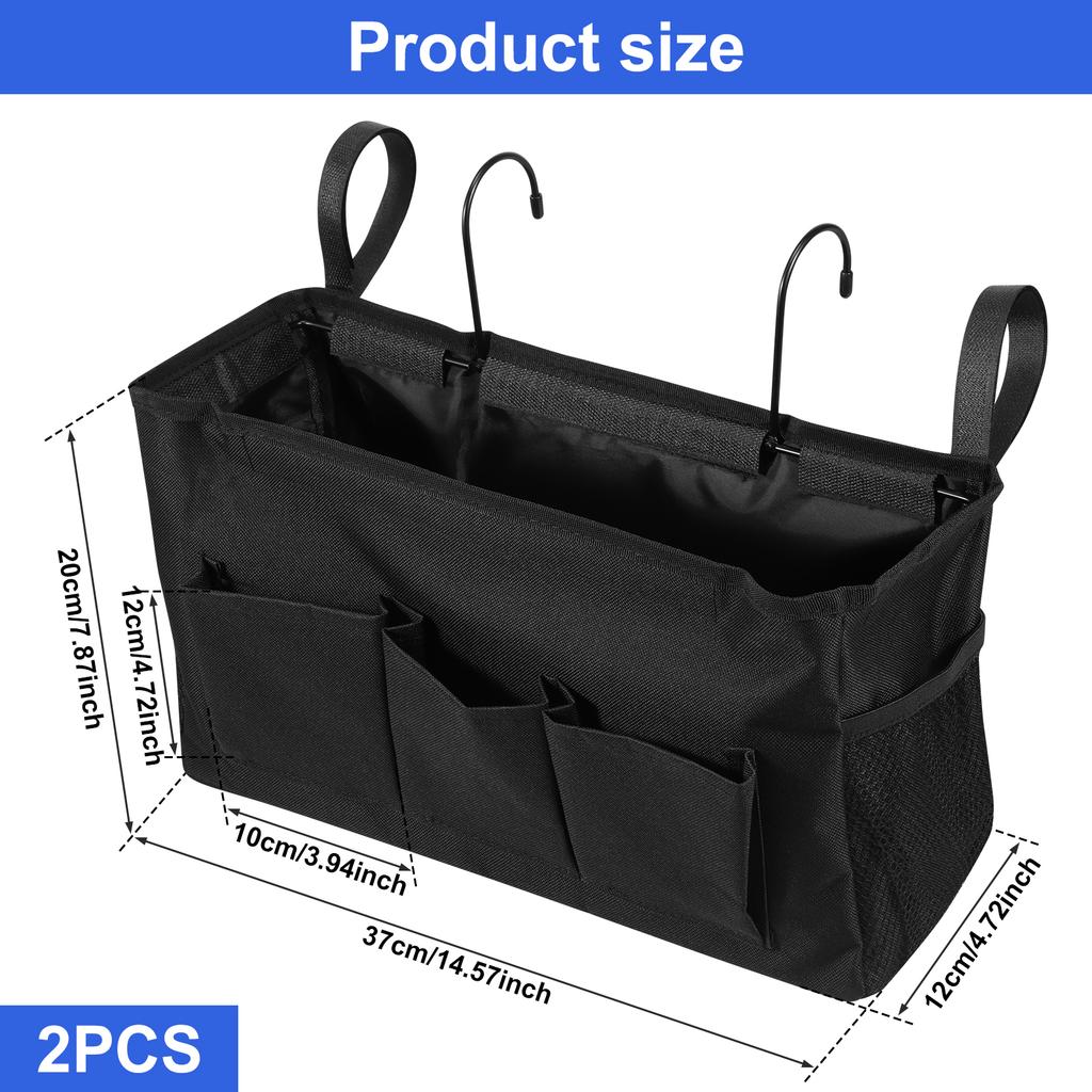 Bedside Caddy Storage Bag Oxford Cloth Multi Pockets Hanging Bag Large Capacity Hanging Storage Organizer with Metal Hook
