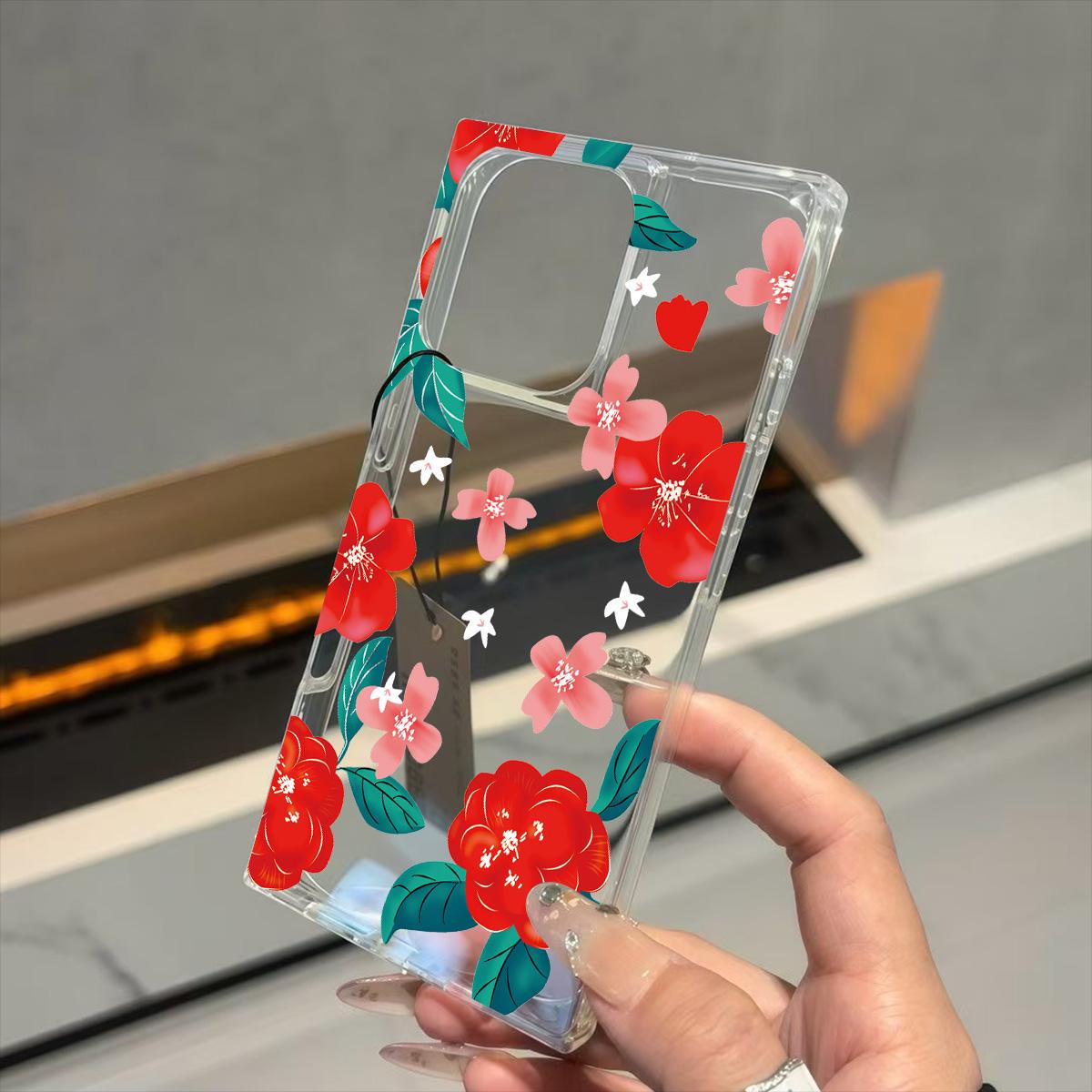 

Прозрачный чехол с квадратной задней стенкой и защитой боковых граней для iPhone 11 14 Pro Max 12 13 15 Plus 16 ProMax, устойчивый к окислению, с рисунком камелии горы Маньпин iphone 11 ProMax